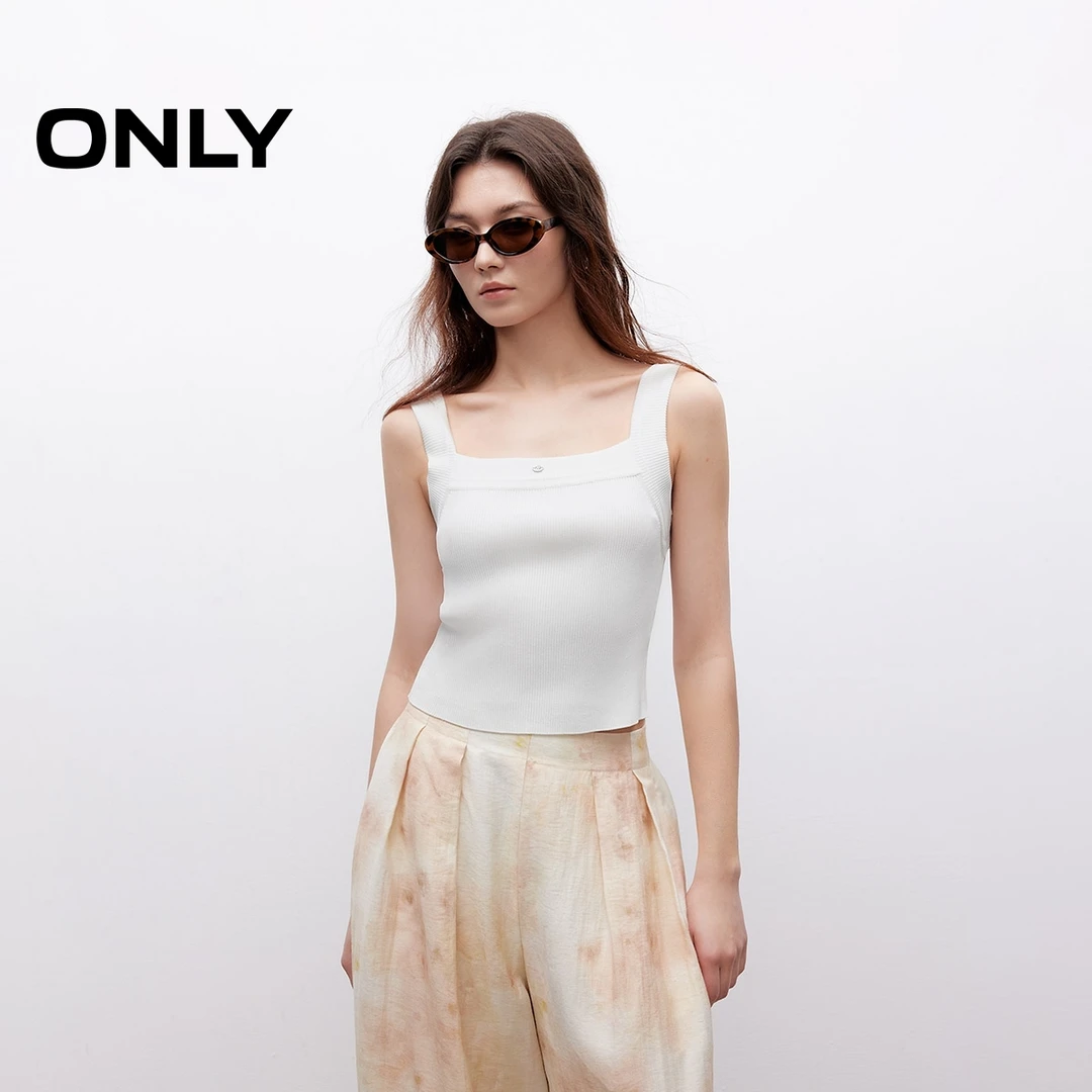 ONLY2025夏季新款简约百搭纯色方领显瘦吊带针织背心女|12523H005