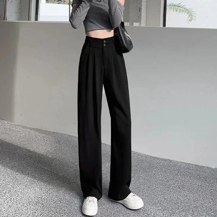 《现货+运费险》高档西装2025春夏梨形身材显瘦高腰垂感黑色直筒裤