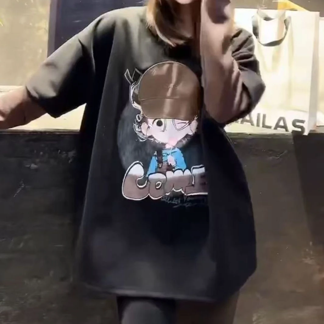 潮秀儿家大码秋冬季减龄时尚假两件卫衣093