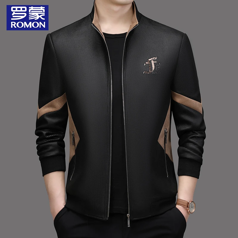 罗蒙春秋季男士立领夹克衫中年男装商务外套免烫秋季防风上衣潮流