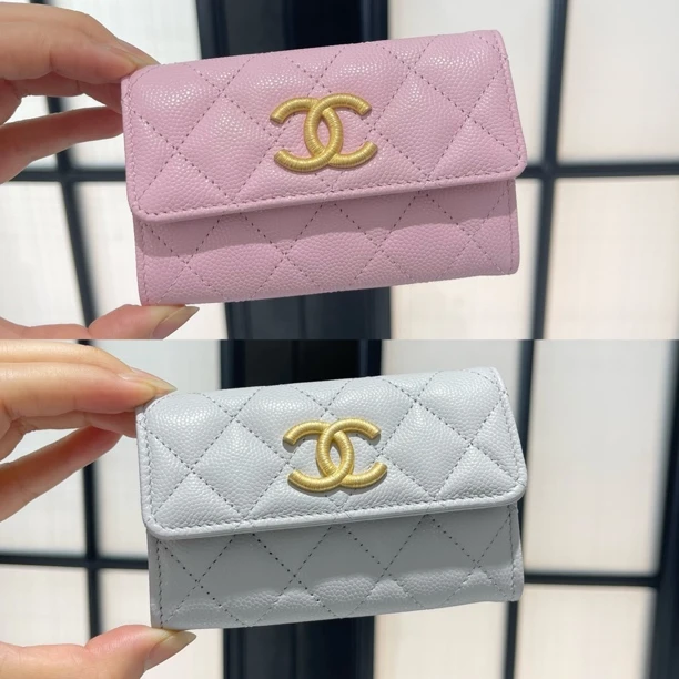 全新未使用 Chanel/香奈儿 粉色 蓝色 大双C翻盖cf卡包