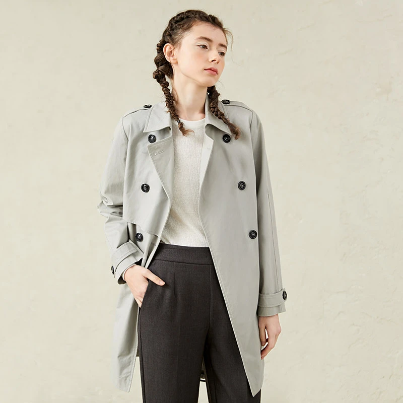 famecoco范可儿中长款经典风衣修身收腰大衣外套女DAB6AA011