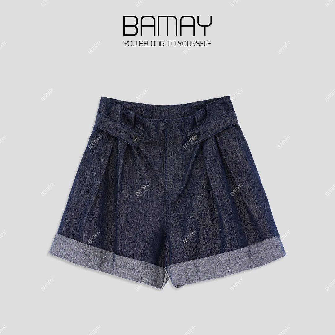 【BAMAY】2025新款亚麻天丝高腰外翻脚口牛仔短裤BM251DK001CP