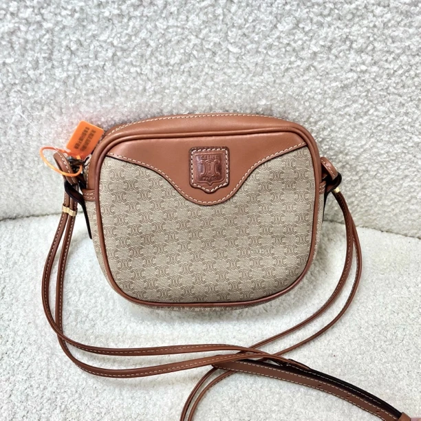 95新 Celine/思琳  XM复古焦糖色拼皮老花豆腐斜挎包SC09529034换