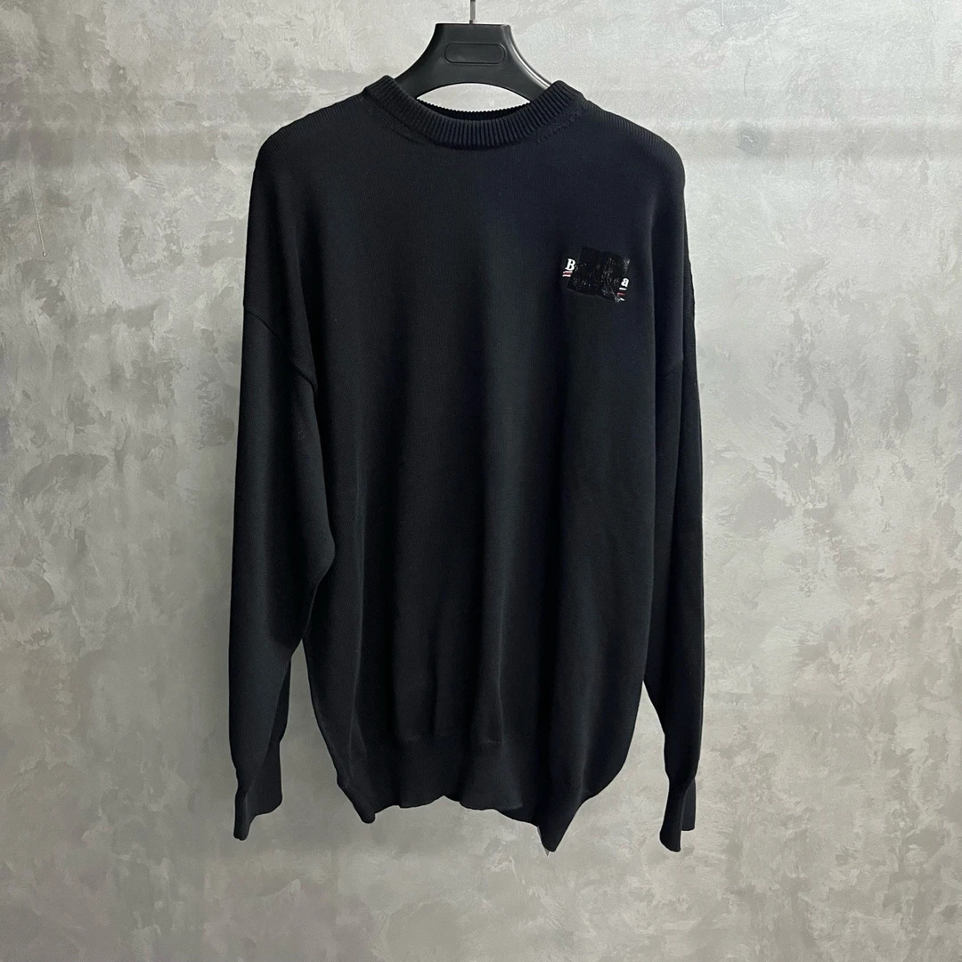 未使用 Balenciaga/巴黎世家 黑色印花刺绣圆领长袖毛衣S/L