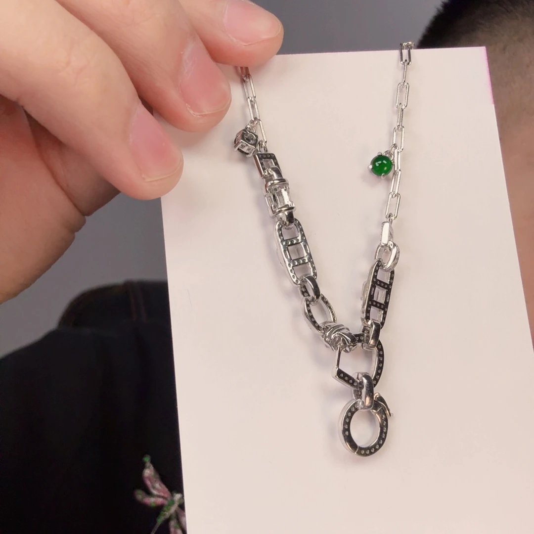 翡翠颈饰银S925镶嵌一件