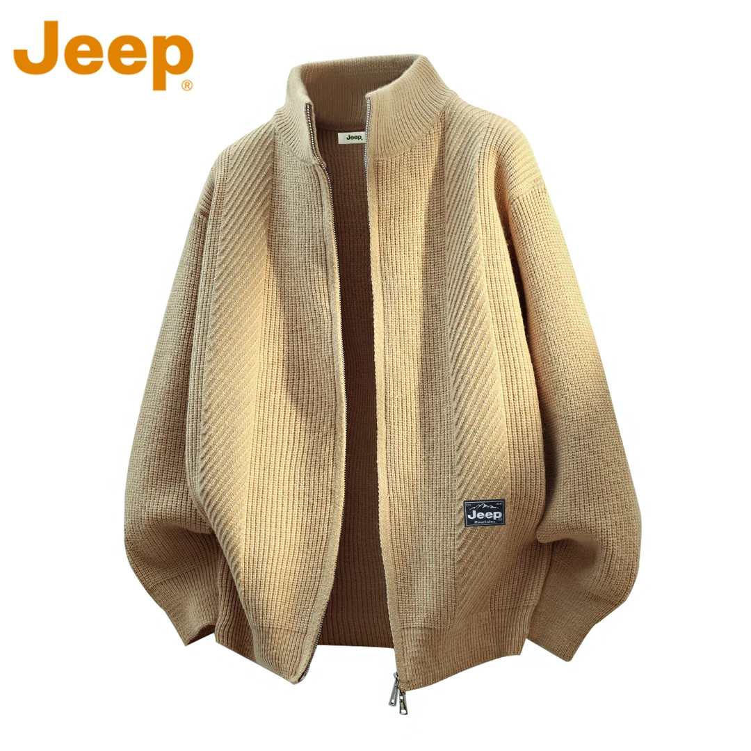 JEEP吉普2025新款双拉链针织开衫男女款冬季宽松保暖立领毛衣外套