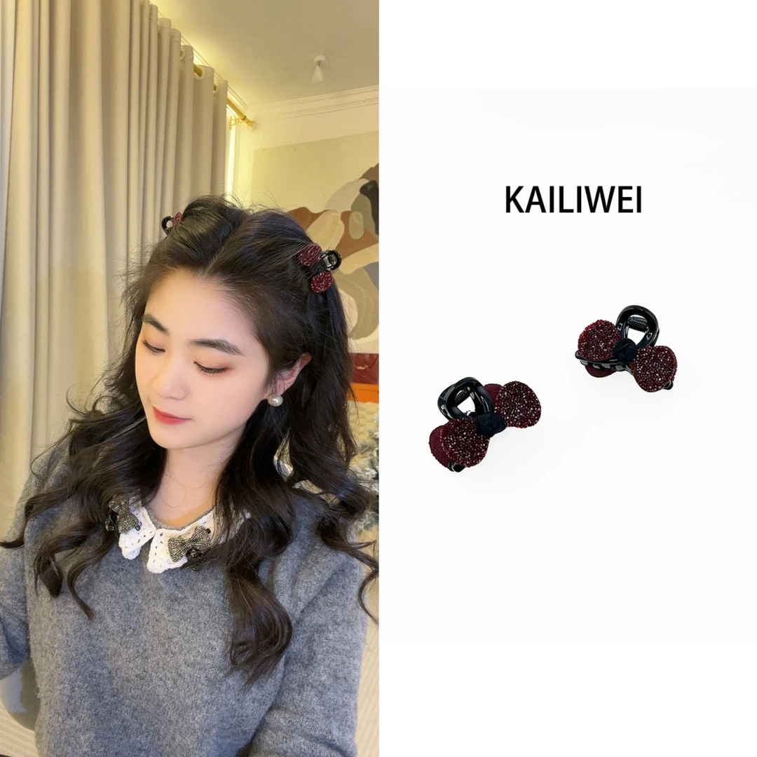 KAILIWEI【樱桃红】韩国Y单砂糖满钻重工款刘海夹公主头半披夹8004