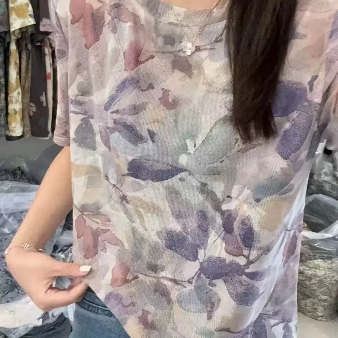 初秋家夏季新款紫色枫叶短袖内搭衫