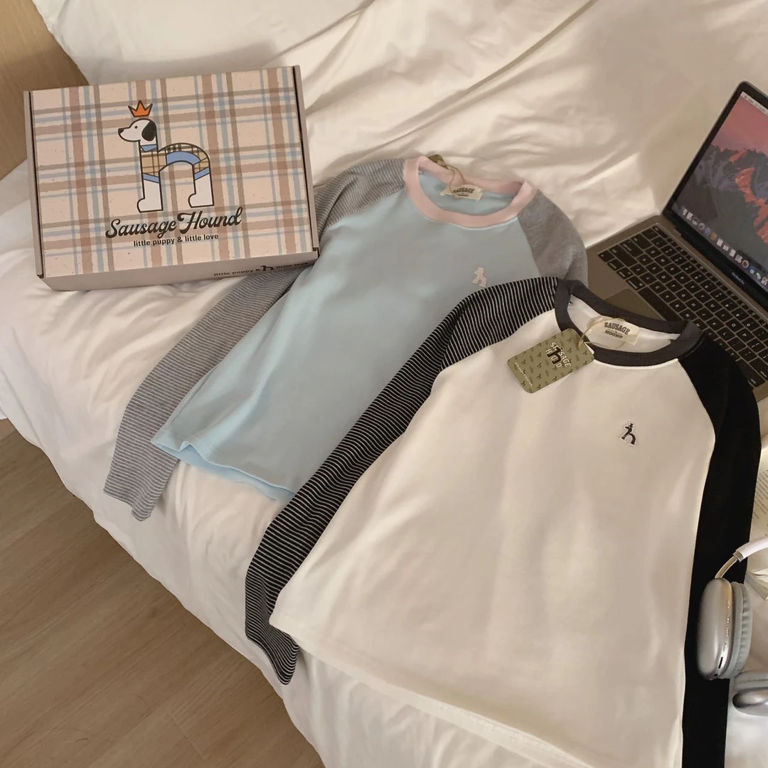 阿悄家 春款 哈吉犬撞色插肩袖打底#H6009