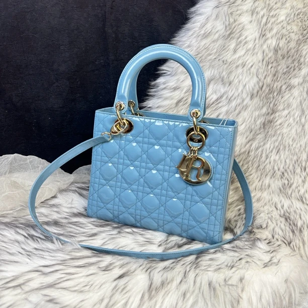 95新 DIOR/迪奥 baby蓝五格戴妃手提单肩包