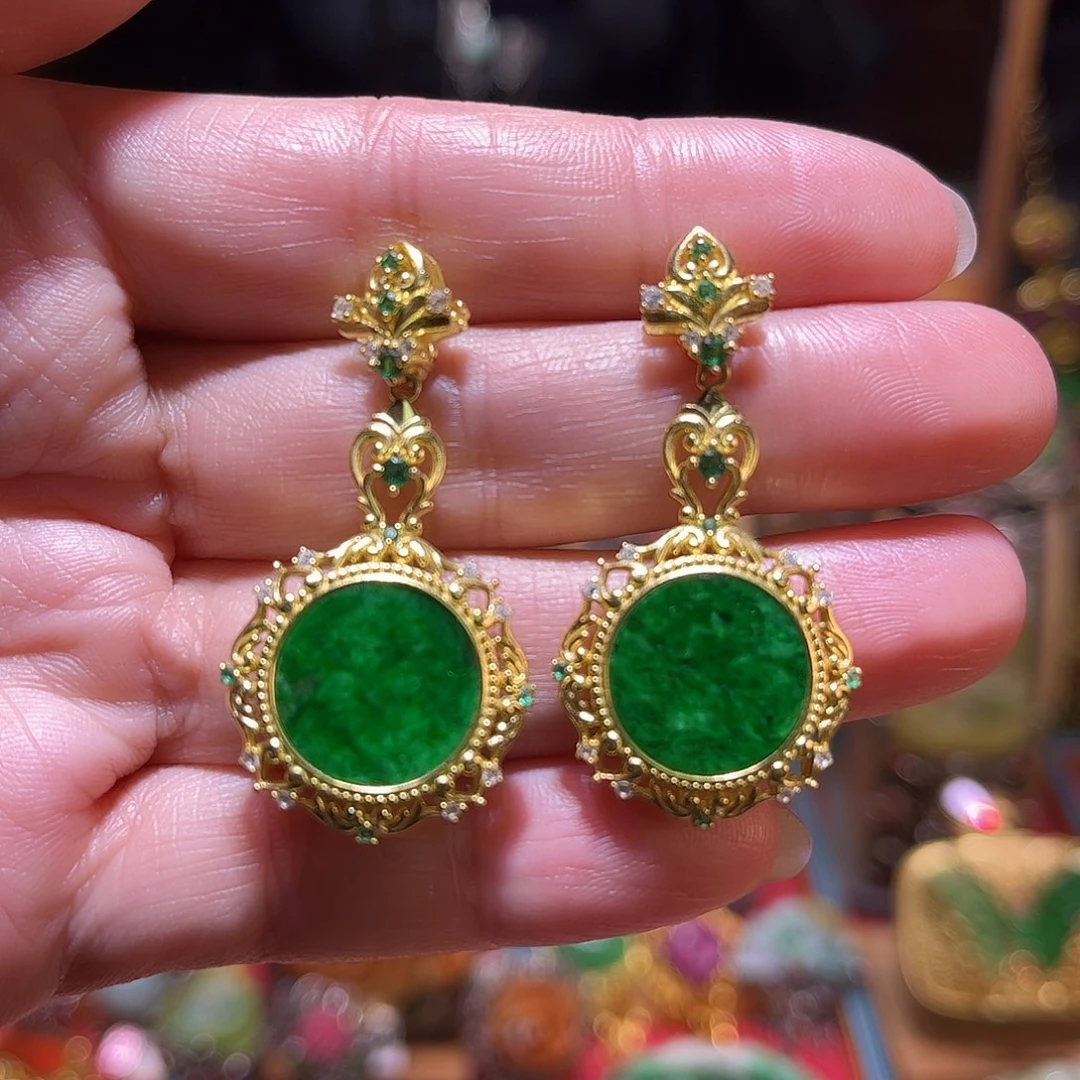 翡翠银S925镀金镶嵌耳坠