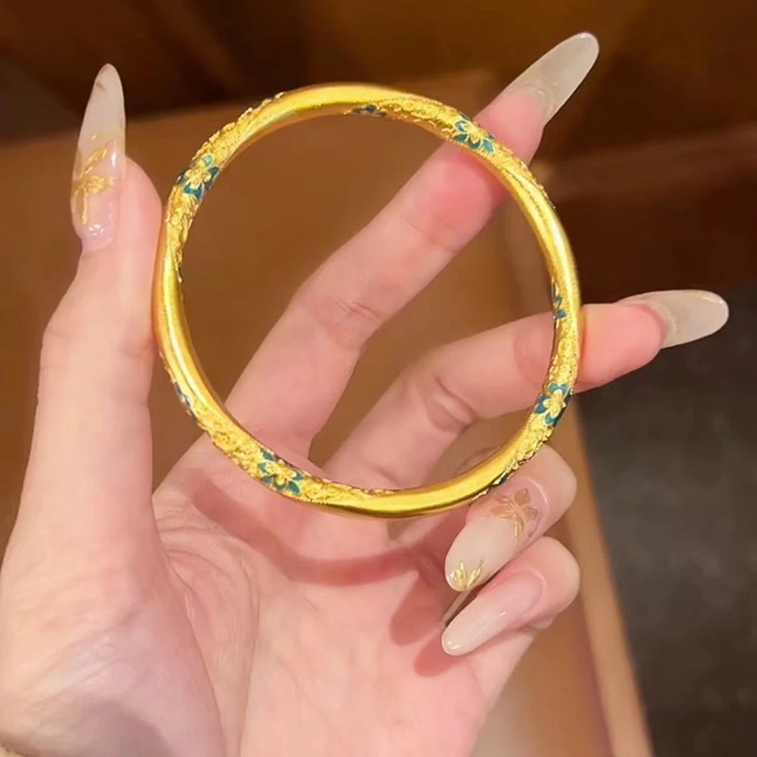 铜合金手镯 【青花珐琅莫比乌斯繁花手镯】实心古法气质 圈口59-60m