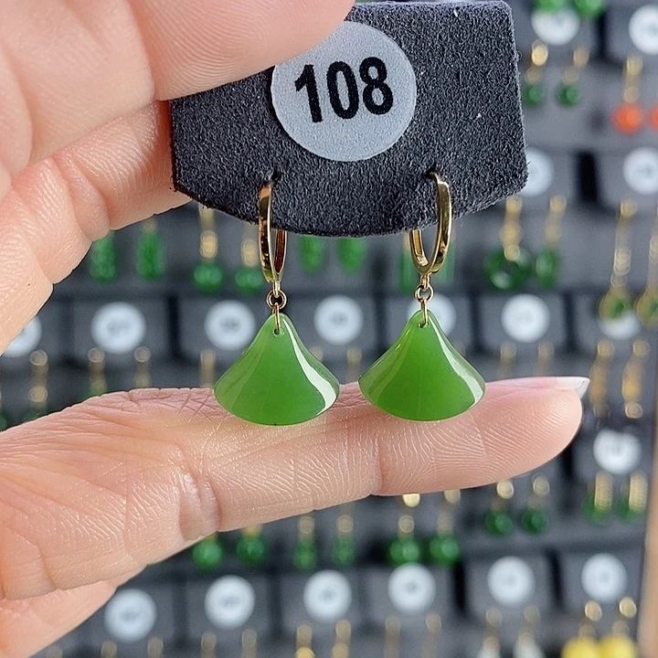 和田玉耳饰18K金镶嵌玲*