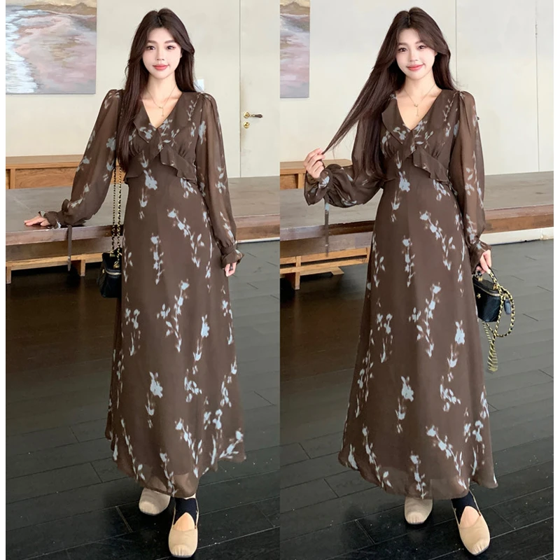 大码胖mm女装秋冬法式复古气质百搭连衣裙高级感收腰显瘦长裙女