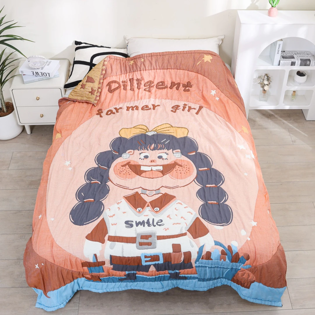 【北奈かわ会社】150*200cm多层加厚童被泡芙被多功能午睡毯绘画女孩