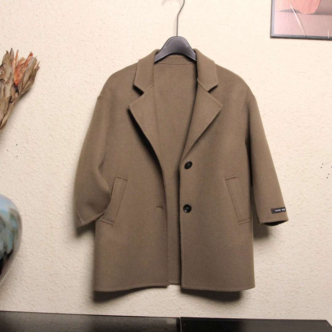 【100%双面羊毛】大衣童装2025秋冬新款中长款时尚加厚杏灰色