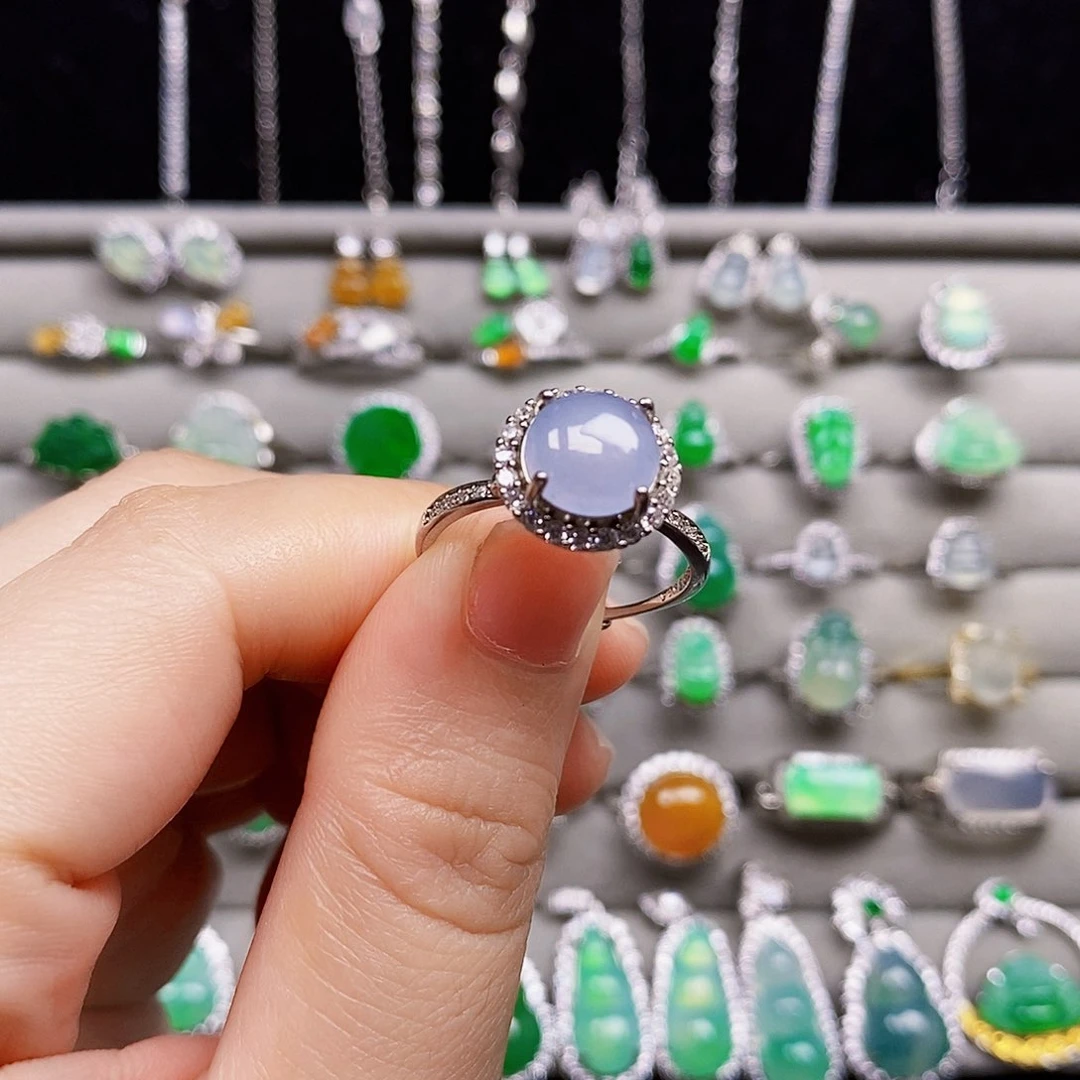 翡翠戒指银S925镶嵌蛋面