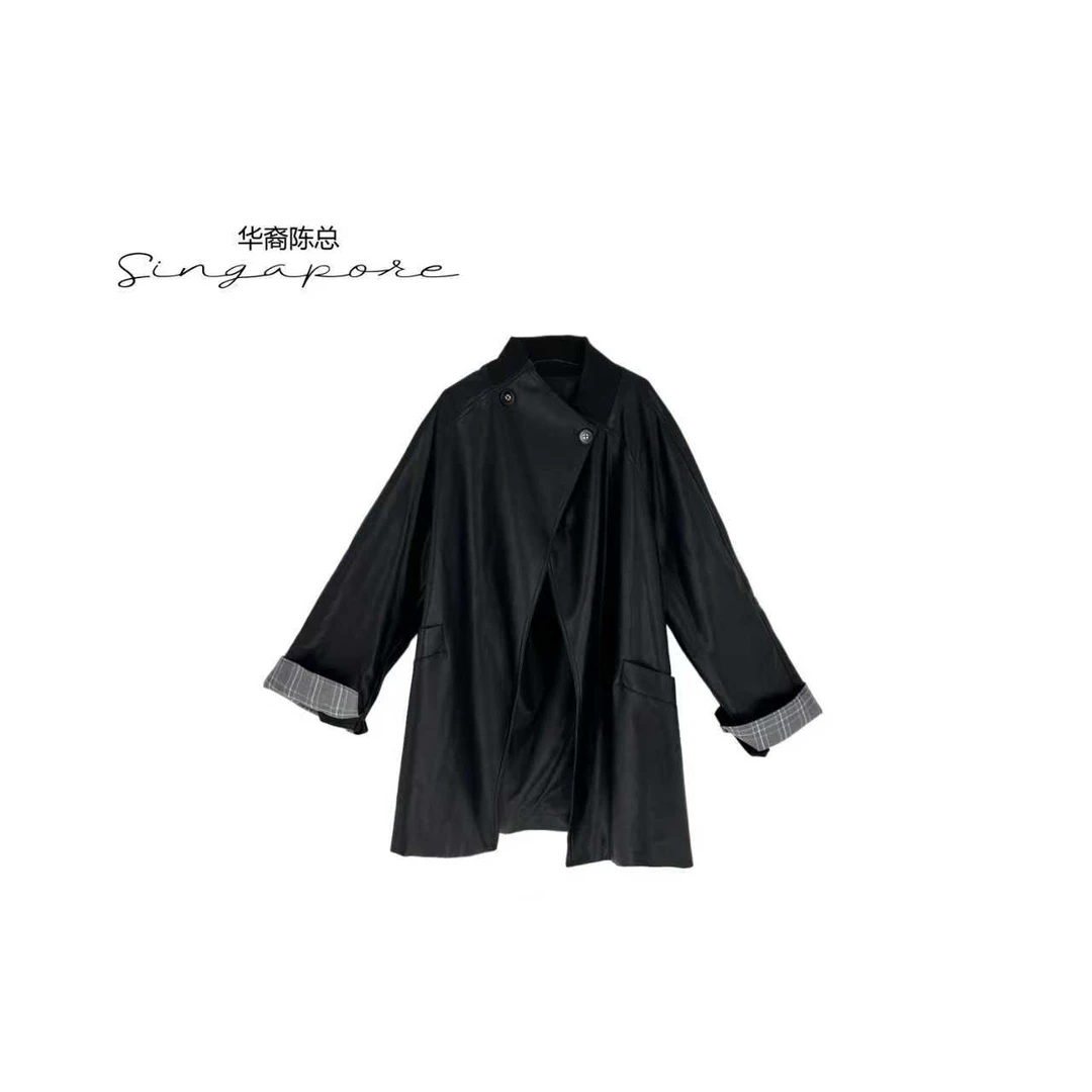 华裔陈总【铂虎】美式复古中长款宽松时尚百搭设计师皮衣PY-10037
