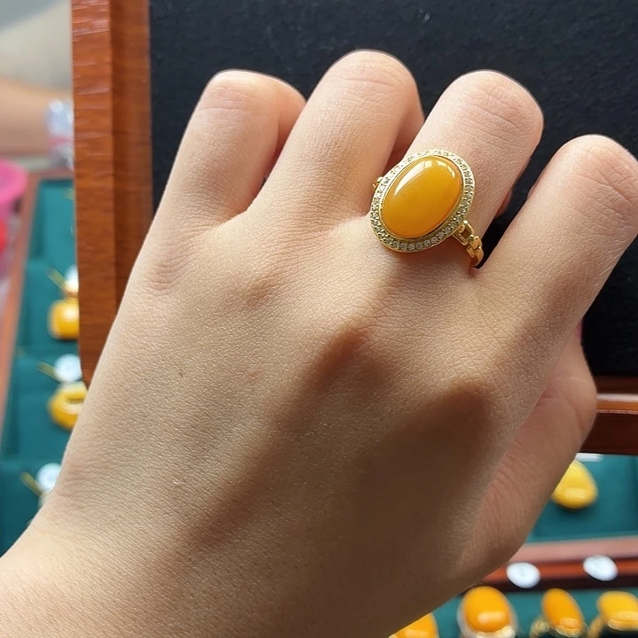 琥珀银S925镶嵌戒指