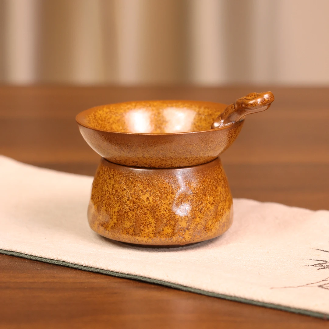 【境悟器】黄金瓷茶漏架组合1456.中式复古金针釉陶瓷茶滤茶具配件