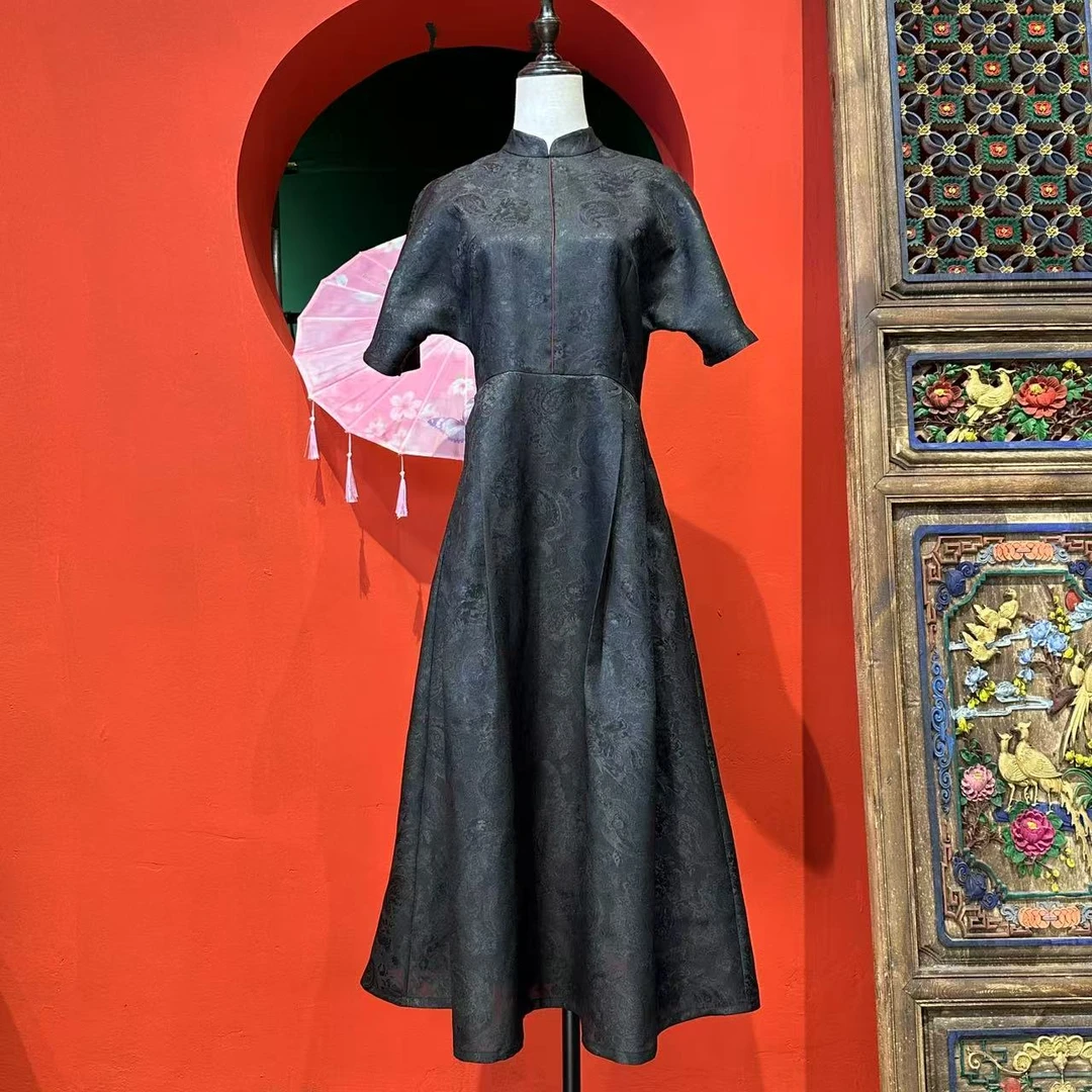 艾可原创  腰果花 连衣裙  桑波缎提花香云纱 长120起