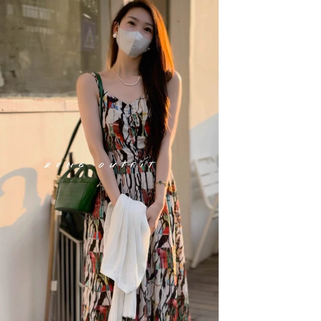 Floral Print Lux印花裙系列女士波西彩条几何吊带大摆连衣裙43