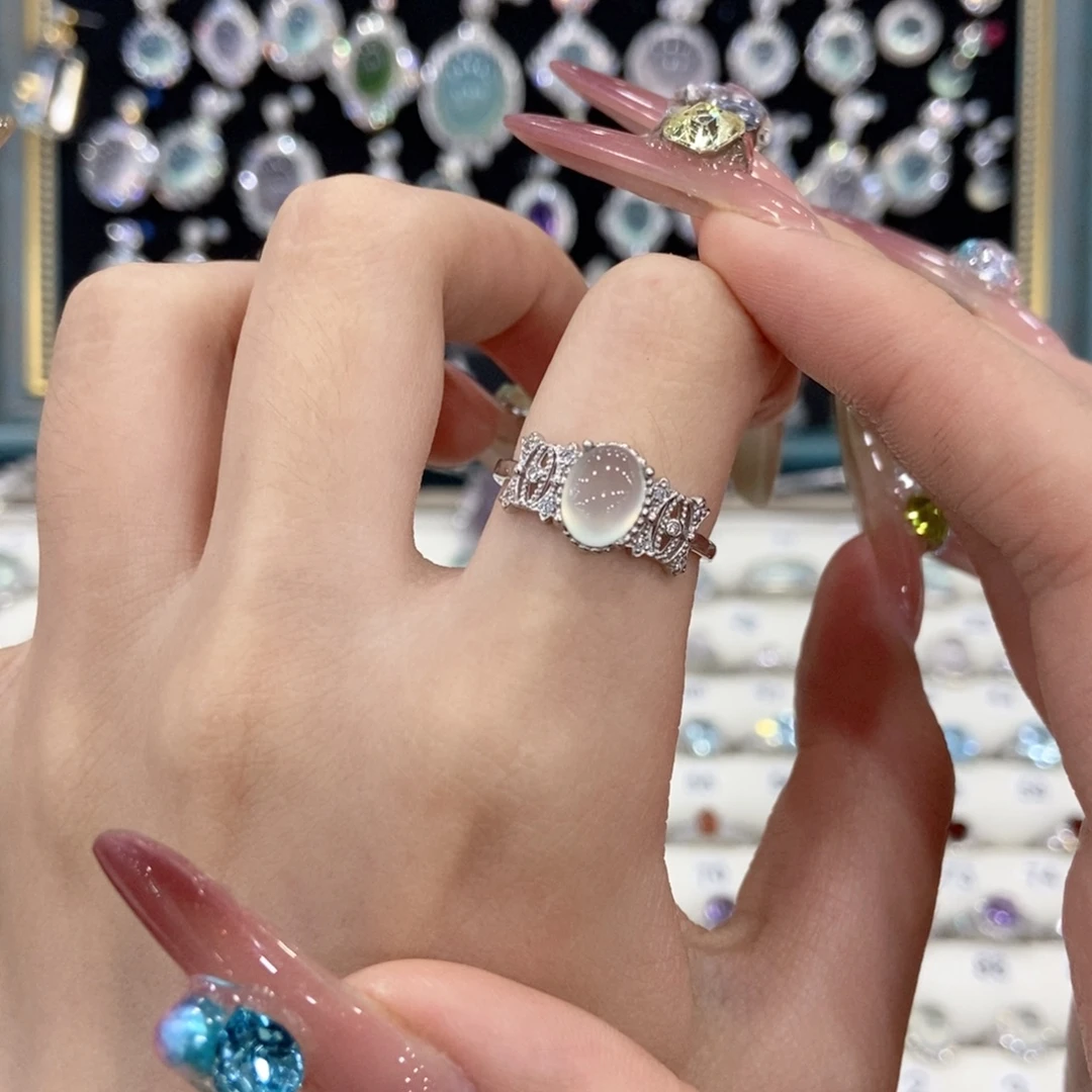 银S925镶嵌蛇纹石玉戒指