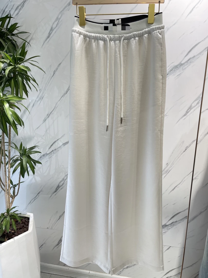 【述恩推荐】2025夏季新款设计感拼色字母腰头抽绳阔腿直筒裤垂感