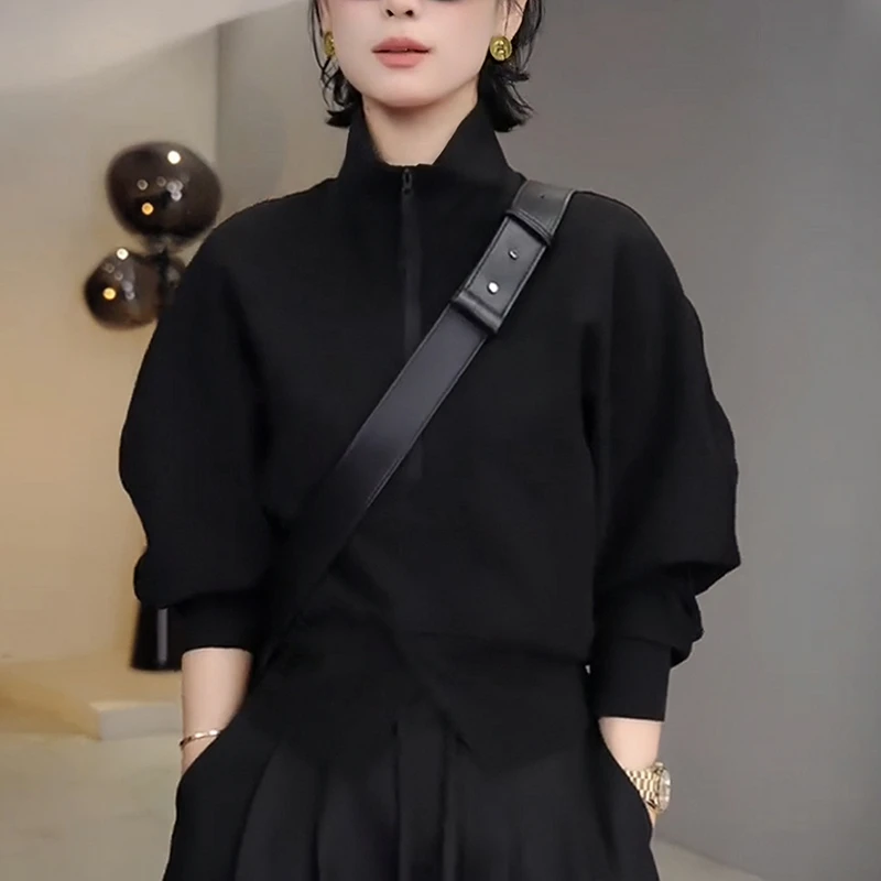2025秋季新款女黑色高领卫衣短款拉链时尚洋气减龄宽松显瘦上衣