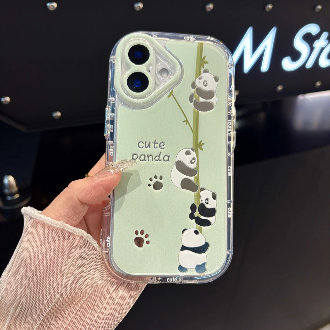 苹果/华为/荣耀/oppo/vivo/小米 熊猫适用iPhone16镜面奶油手机壳