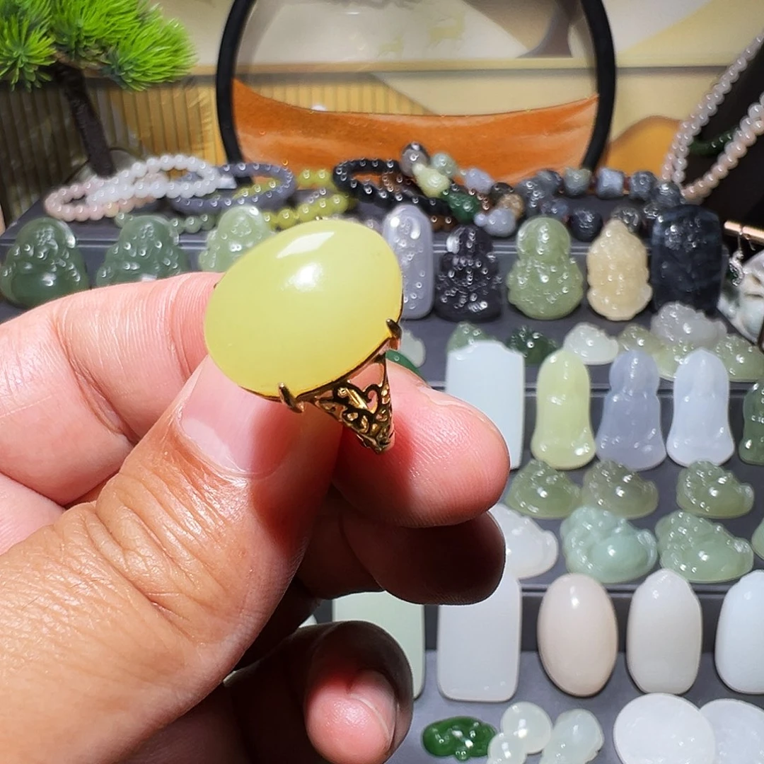 和田玉（黄玉）银S925镶嵌戒指