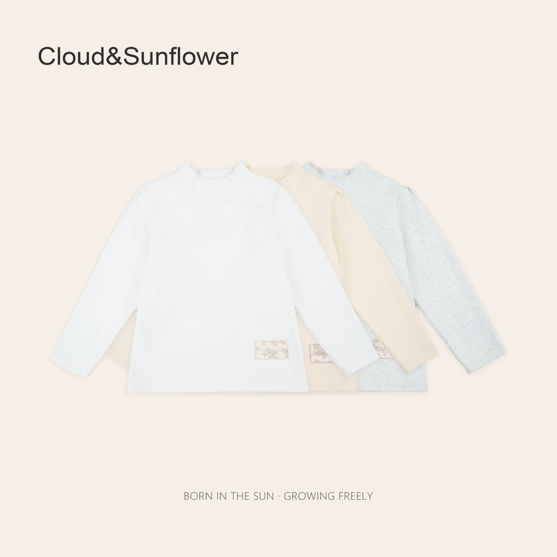 女童方块贴布刺绣纯色圆领百搭打底衫660589