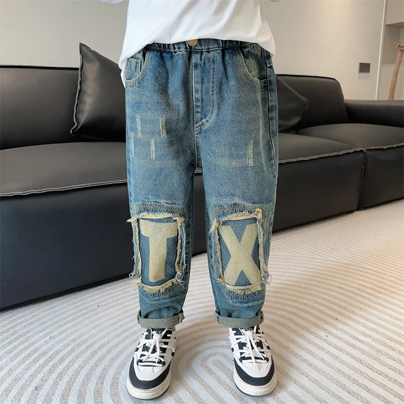 男童春秋牛仔裤2025款痞帅儿童裤子春秋款酷帅气小男孩时髦长裤