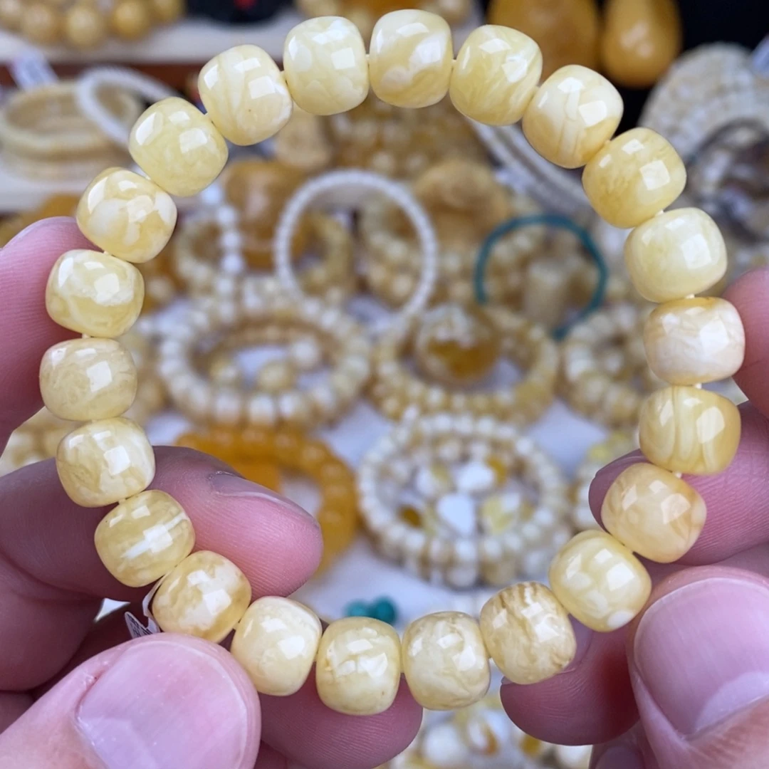 手链蜜蜡未镶嵌瓷白妖花10mm
