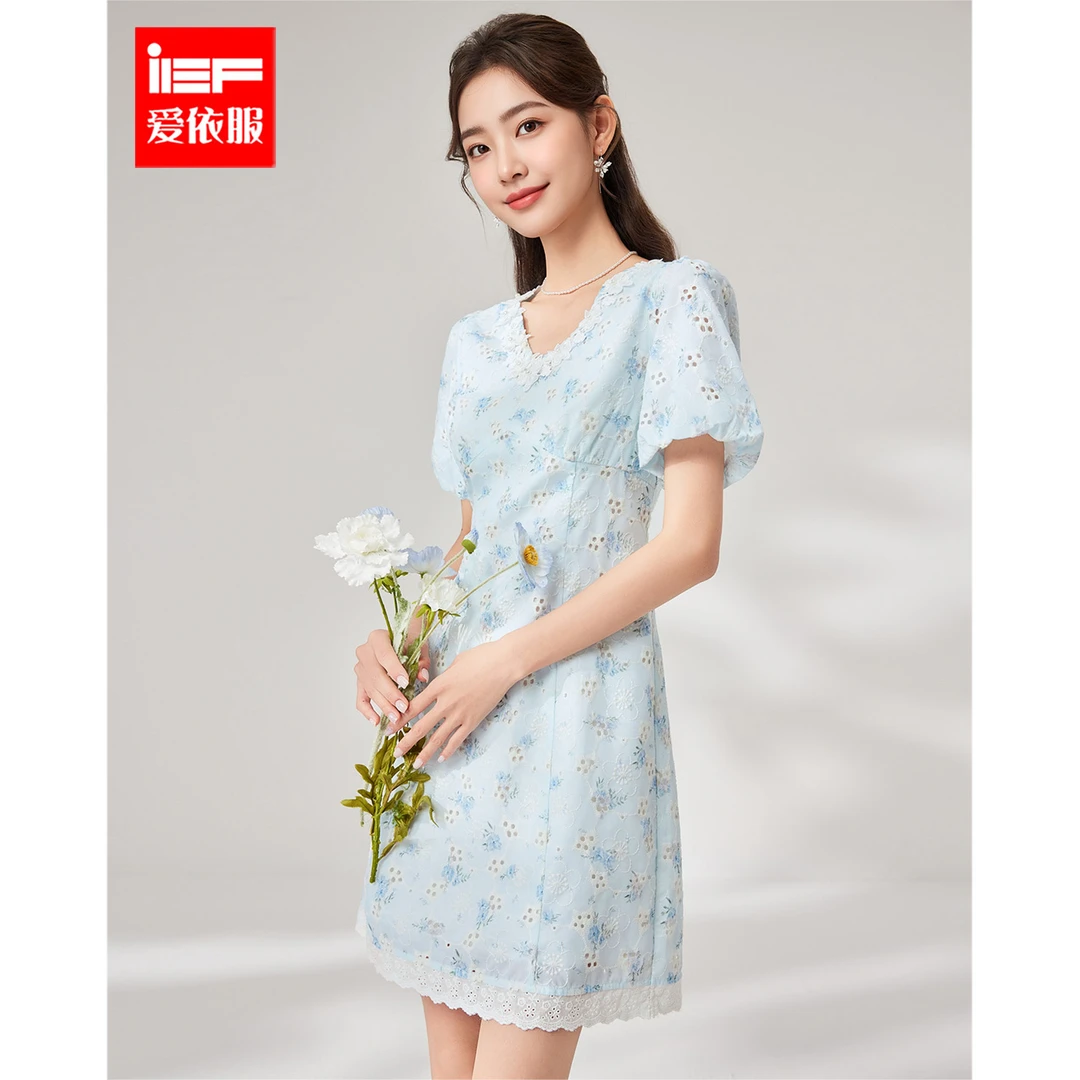 IEF/爱依服2025夏季新款法式温柔小女人气质碎花显瘦百搭连衣裙