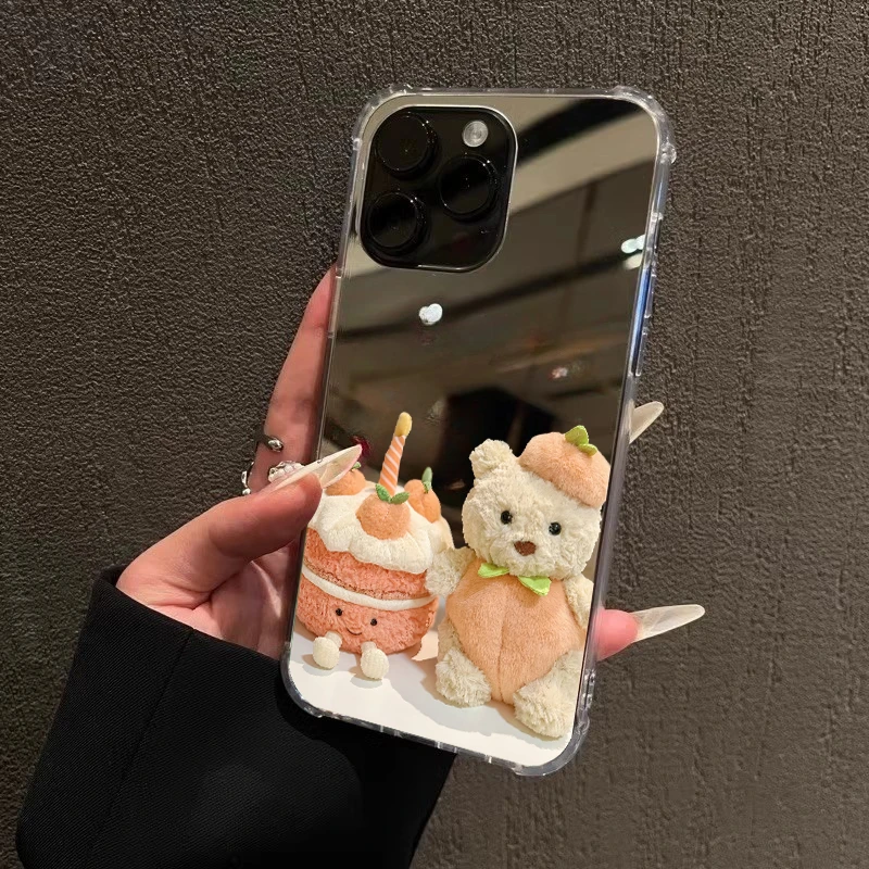 蛋糕小熊公仔手机壳适用iPhone17promax镜面苹果141316补妆镜1512
