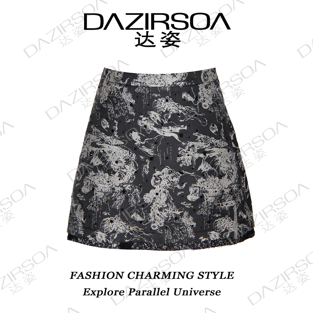 NEW ARRIVAL|”雾野山茶“高级烫钻泼墨显瘦短裙 R902