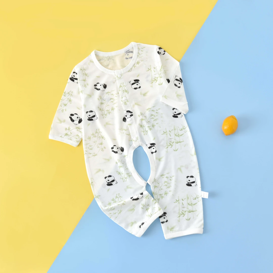 宝宝夏天开裆连体衣薄款莫代尔睡衣夏季婴幼儿长袖空调服哈衣