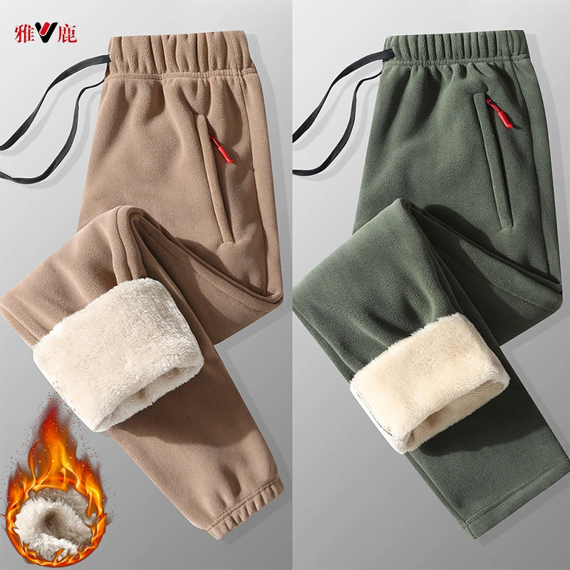 2025新款冬季男士加绒加厚宽松棉裤大码保暖抓绒休闲直筒