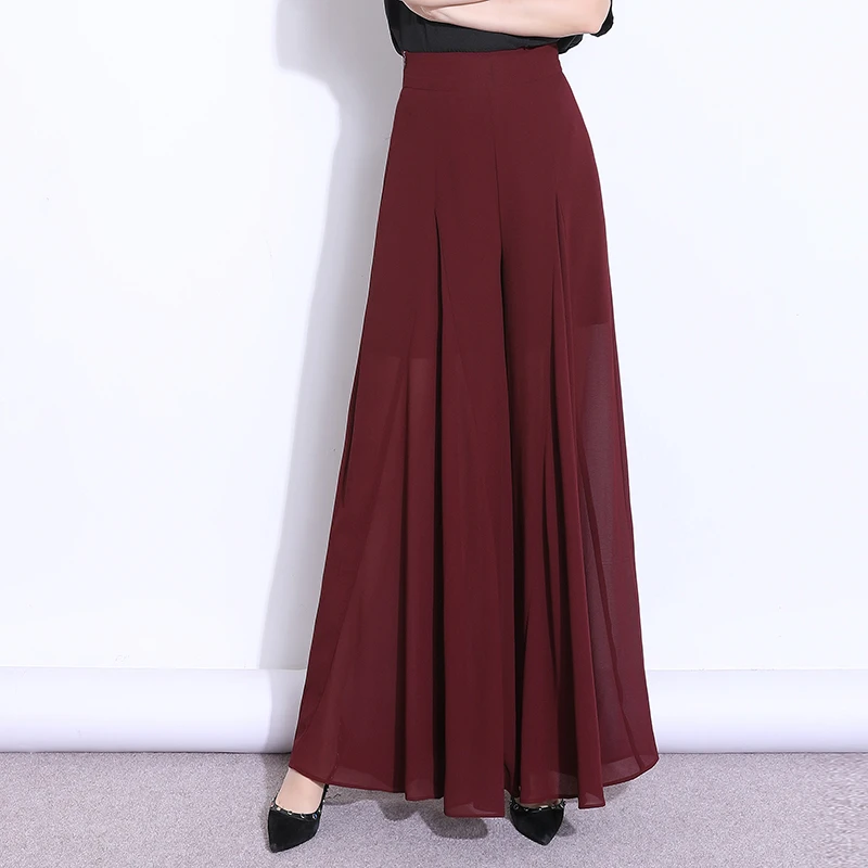 拉夏贝尔2025夏季新款时尚简约雪纺裙裤女高腰垂坠感宽松大脚裤