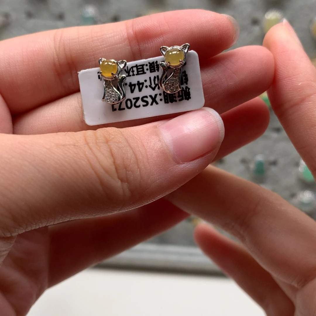 翡翠银S925镶嵌戒指耳钉