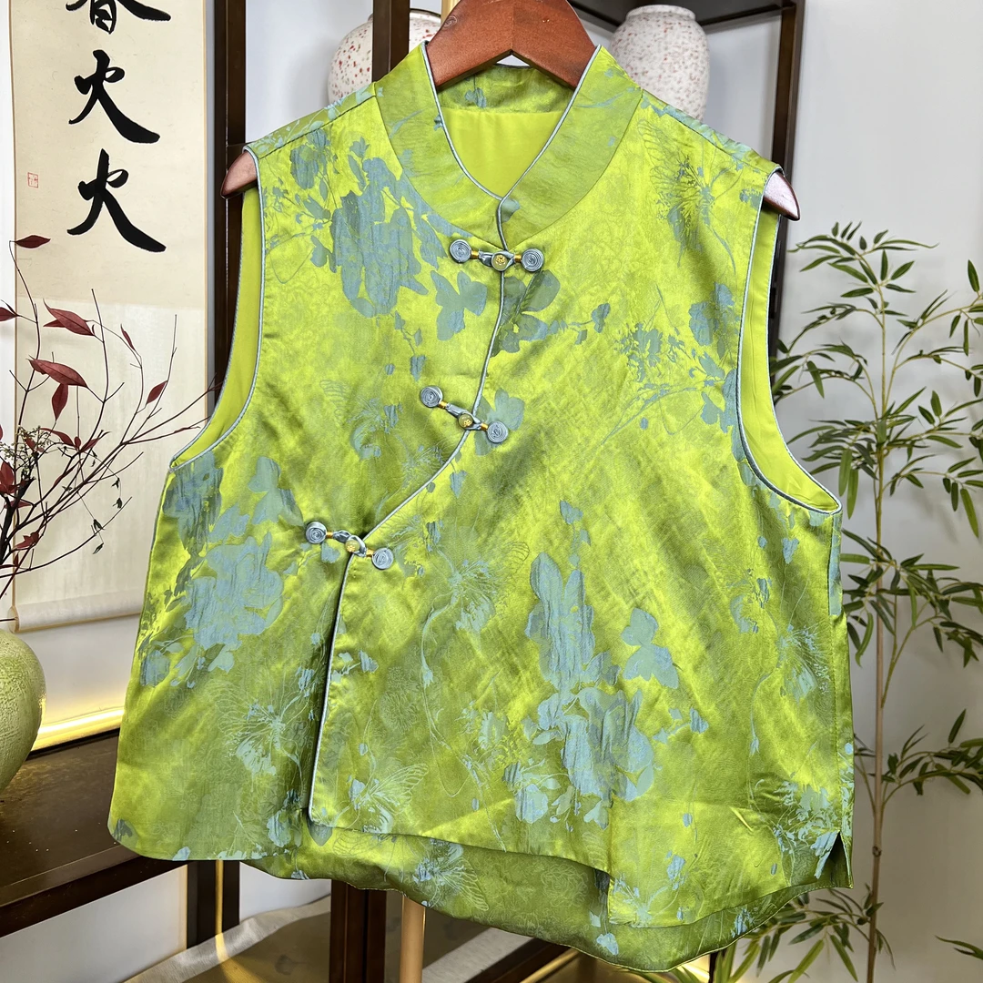 【绿萝烟】新中式马甲国风女装复古提花显瘦上衣中国风新款夏季