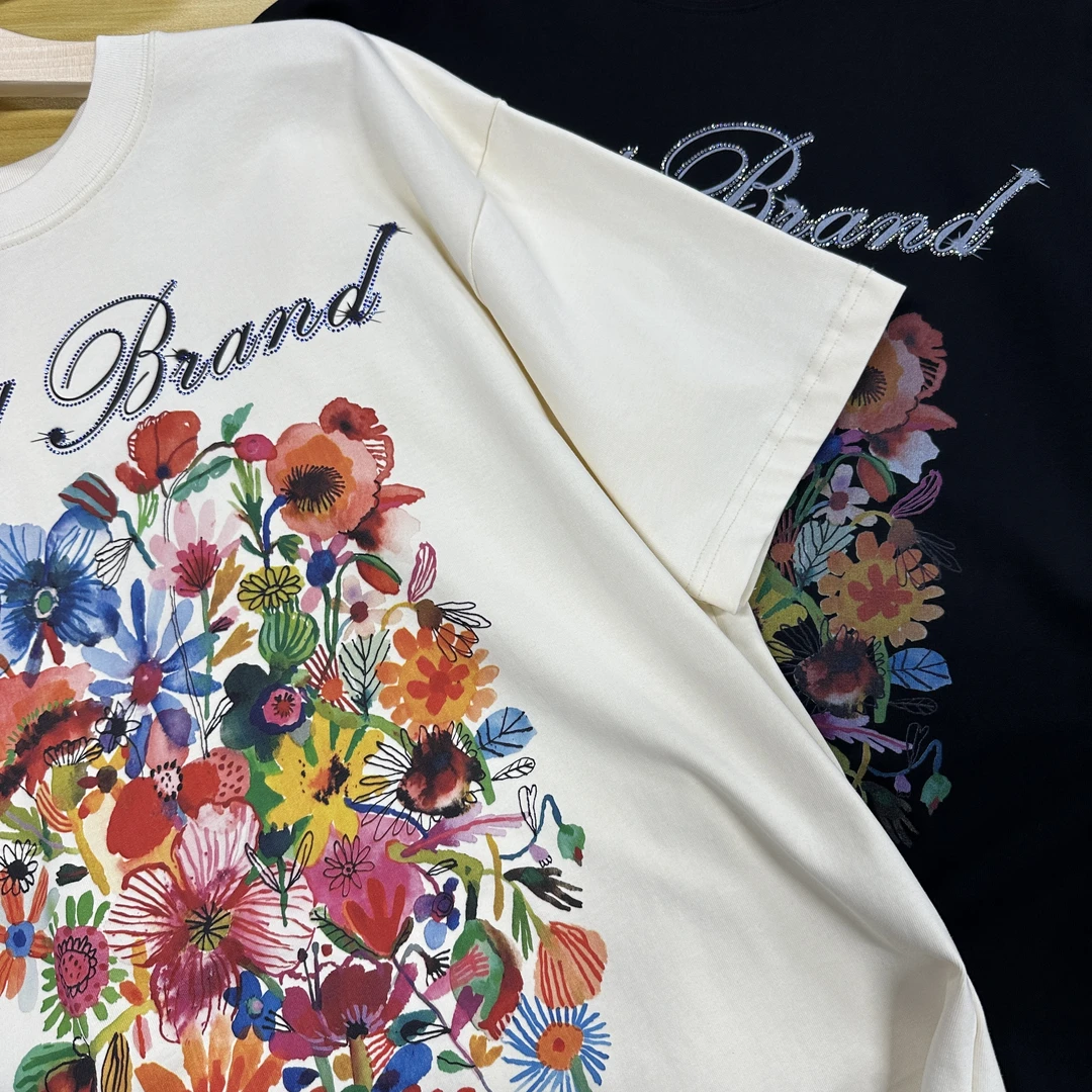 【DANGUAN】新款男女情侣同款纯棉【彩绘碎花款短袖】宽松圆领高版本