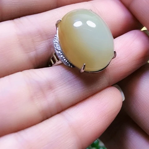 和田玉银S925镶嵌戒指