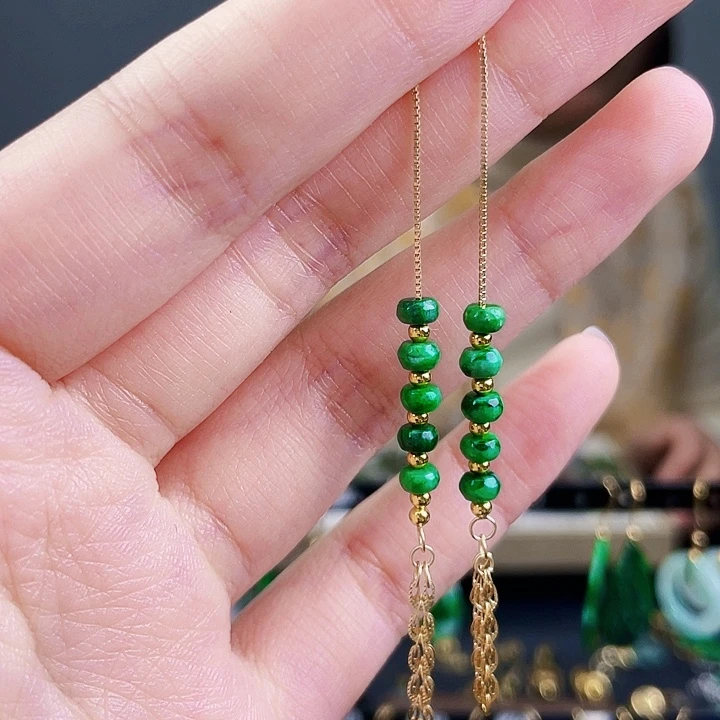 翡翠耳饰银S925镶嵌饰品