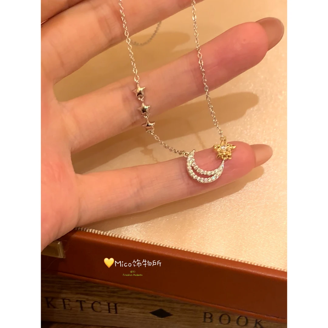 铜合金合成锆石项链 月亮项链女高级感小众ins撞色设计锁骨链M125
