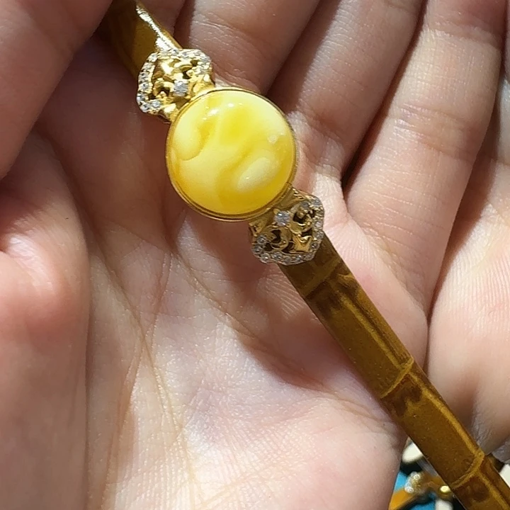 锦***素蜜蜡银S925镶嵌手链手环