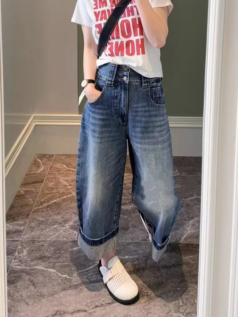 SU【138】花87 愫真 八分挽边直筒阔腿裤女2025夏季新款爆款