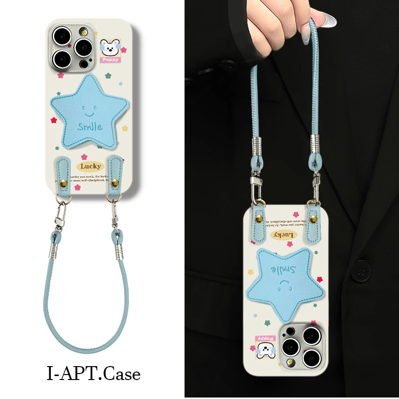 米黄底大蓝星星菲林软壳适用iPhone苹果16手机壳华为oppo小米vivo